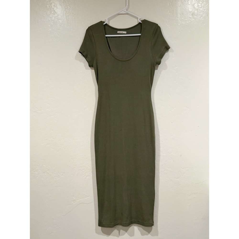 Marine Layer Lexi Rib Midi Dress Olive Green Scoop Neck Short Sleeve Size M - Picture 2 of 7